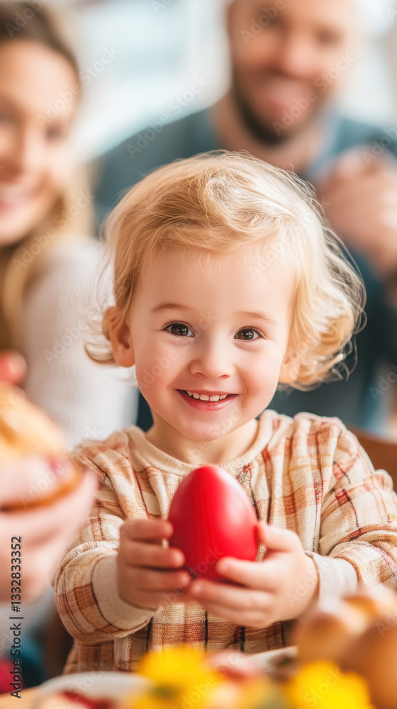 Fototapeta premium Joyful caucasian toddler celebrating easter with family