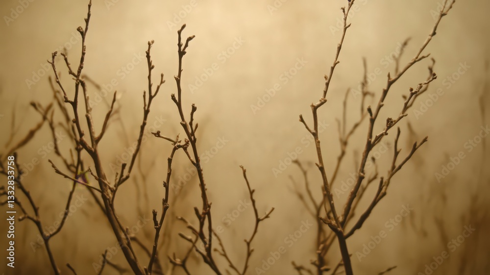 Bare Branches Against Hazy Beige Background Bare Branches Against Hazy Beige Background