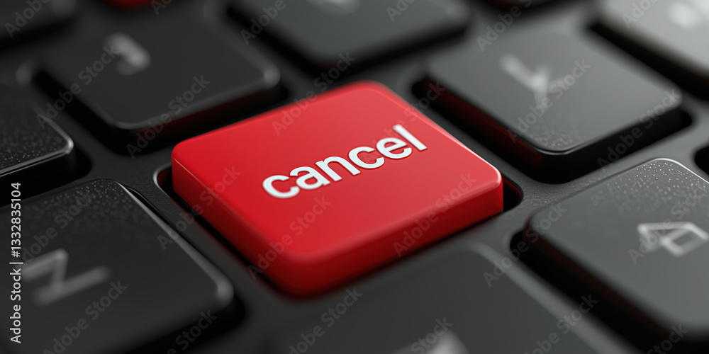 Illuminated red keyboard button with a labeled key, Cancel for Cancel culture, unacceptable manner to be boycotted, cancellation concept Illuminated red keyboard button with a labeled key, Cancel for Cancel culture, unacceptable manner to be boycotted, cancellation concept