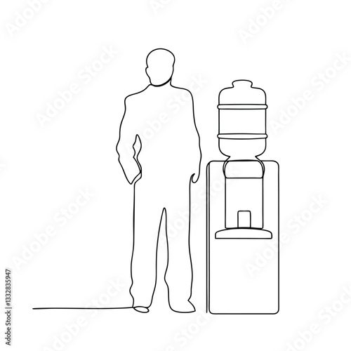Businessman Hydration Office Water Cooler SingleLine Art Design