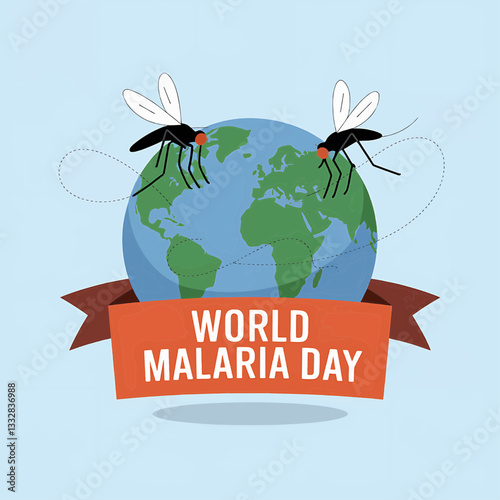 World Malaria Day Vector with Mosquitoes and Earth for Disease Prevention Awareness