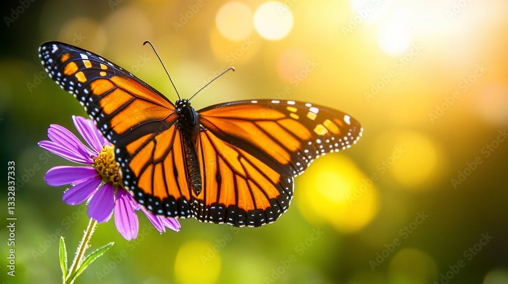 Obraz premium Monarch Butterfly on Flower at Sunrise