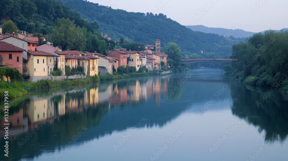 Fototapeta premium The calm of the water, the sounds of nature, and the cool air make for a serene and reflective environment.