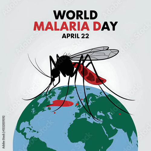 World Malaria Day Illustration with Mosquito on Globe, Highlighting Disease Spread and Awareness