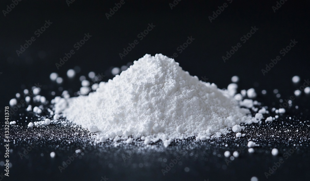 Pile of white powder on dark surface Pile of white powder on dark surface