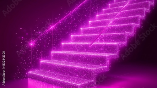 A glowing staircase with abstract floating coins, representing the ascent of business profitability.