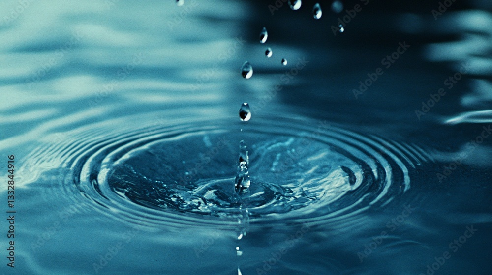 Water droplets creating ripples upon the surface of the water Water droplets creating ripples upon the surface of the water
