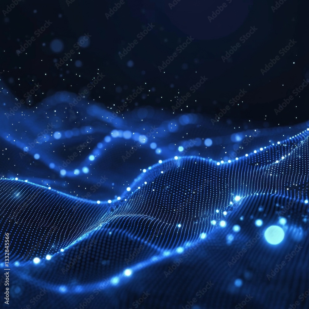Abstract Blue Wave of Digital Particles: Technology and Science Visual Representation Abstract Blue Wave of Digital Particles: Technology and Science Visual Representation