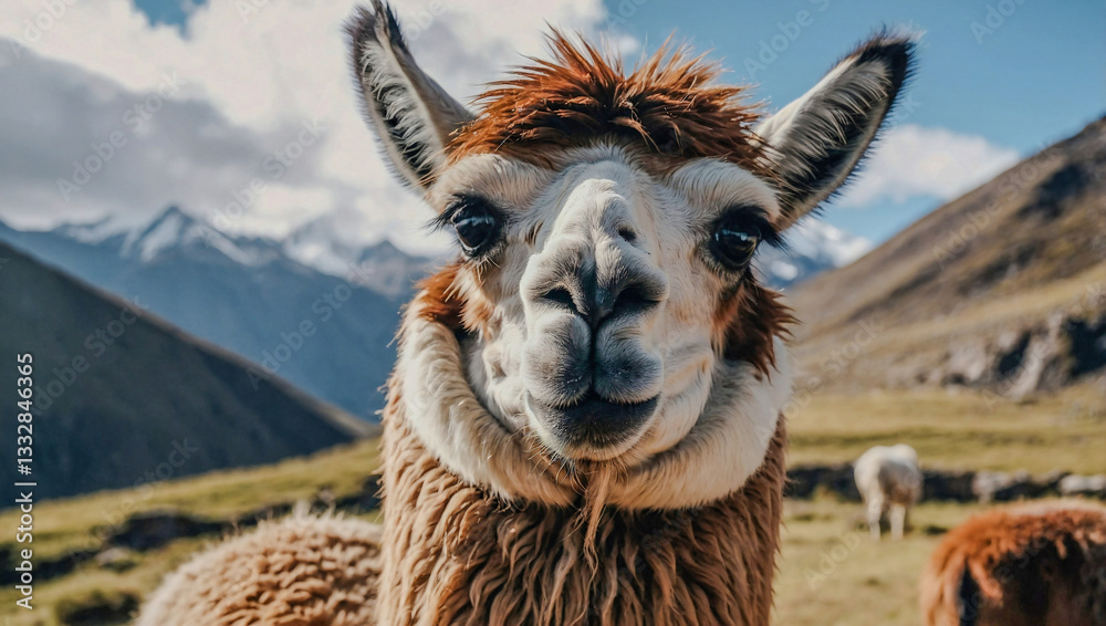 Obraz premium Close-Up of Llama in Wilderness, Andean Mountain Animal