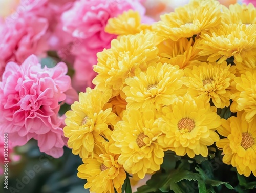 Vibrant Yellow and Pink Flowers in Bloom Displaying Freshness and Natural Beauty in a Colorful Garden Setting