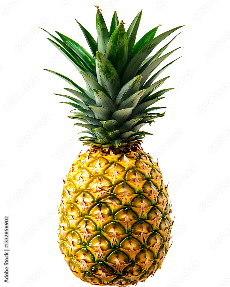 Fototapeta premium Fresh Pineapple with Green Leaves Isolated on White Background PNG