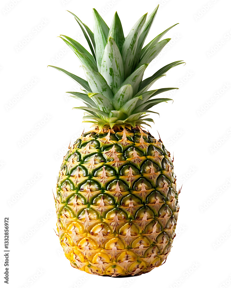 Fototapeta premium Pineapple with Green and Yellow Color Isolated on White Background PNG