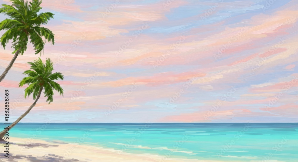 Beautiful tropical island beach with palm trees and turquoise ocean waters, a picturesque scene to bring island living to stationery and summer background Beautiful tropical island beach with palm trees and turquoise ocean waters, a picturesque scene to bring island living to stationery and summer background