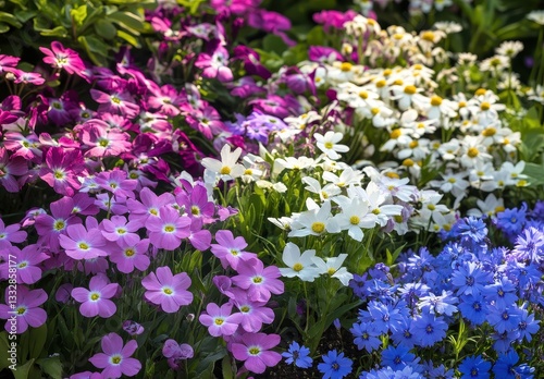 Vivid Array of Colorful Spring Flowers Blooming Together in a Beautiful Garden Setting for Nature and Outdoor Enthusiasts