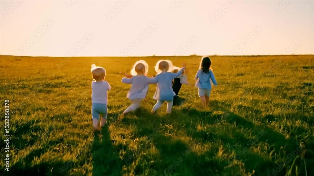 Happy small children and infants playing and running on green grass, enjoying a joyful outdoor moment.
Happy small children and infants playing and running on green grass, enjoying a joyful outdoor moment.
