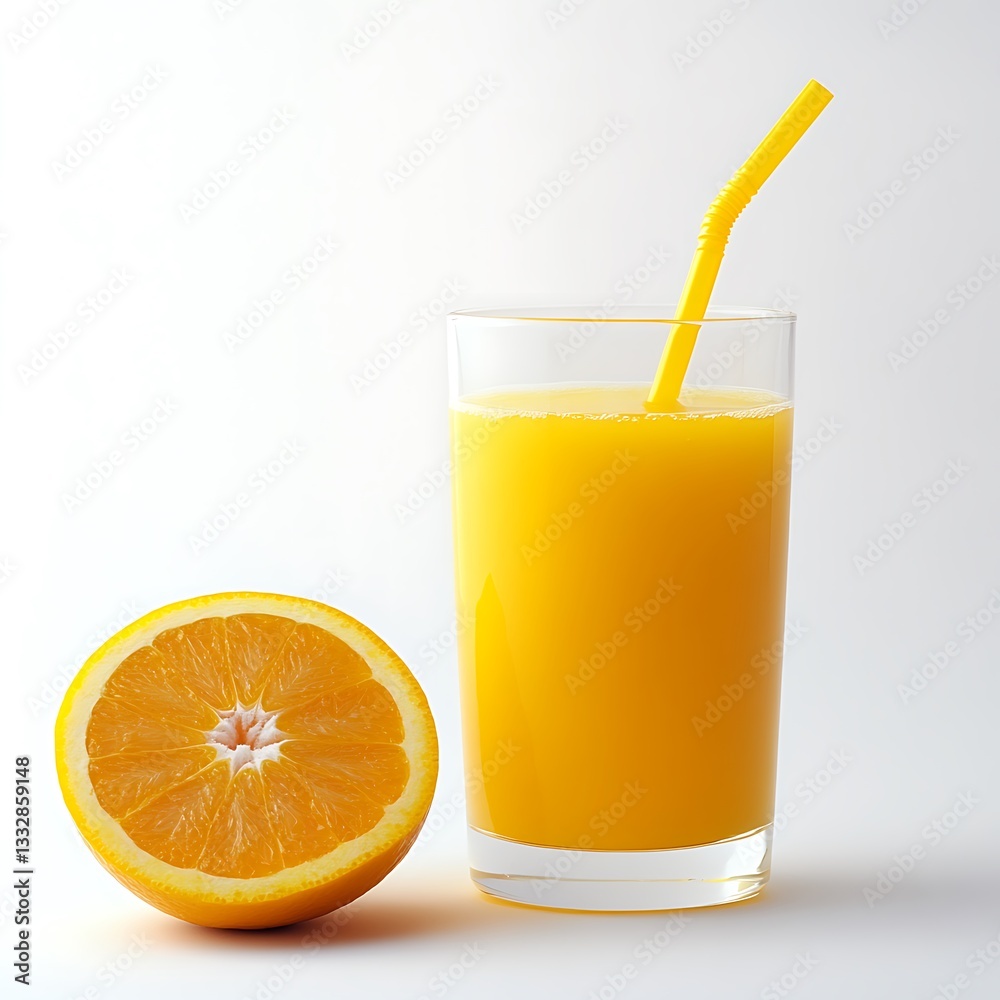 Fototapeta premium Fresh Orange Juice with a Slice and Straw PNG