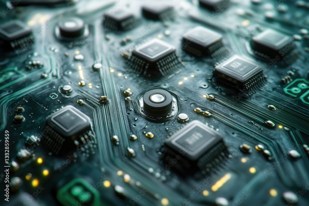 Close-up view of a circuit board showcasing intricate electronic components and pathways. Close-up view of a circuit board showcasing intricate electronic components and pathways.