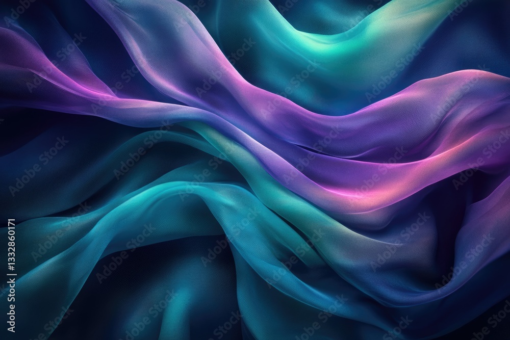 Obraz premium Abstract image of flowing iridescent fabric in shades of teal, purple, and pink.