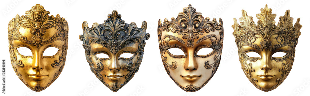 Elegant Decorative Masks with Intricate Designs and Rich Colors, Isolated on Transparent Background Elegant Decorative Masks with Intricate Designs and Rich Colors, Isolated on Transparent Background