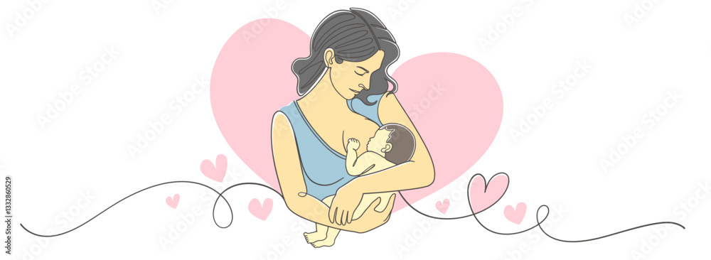 Mother and baby line art style vector illustration, mothers day celebration background Mother and baby line art style vector illustration, mothers day celebration background