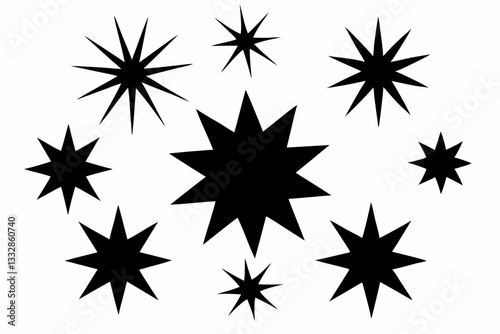 bursting star shapes set line art silhouette vector illustration