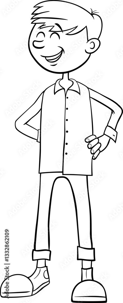 funny cartoon teen age boy character coloring page