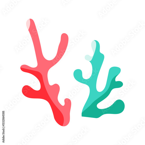 Two vibrant sea plants with red and green leaves are displayed. The red leaves are positioned on the left side, while the green leaves are on the right side. The overall effect is a lively