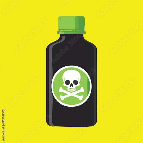 Labeled poison bottle with a skull and bones on a yellow background
