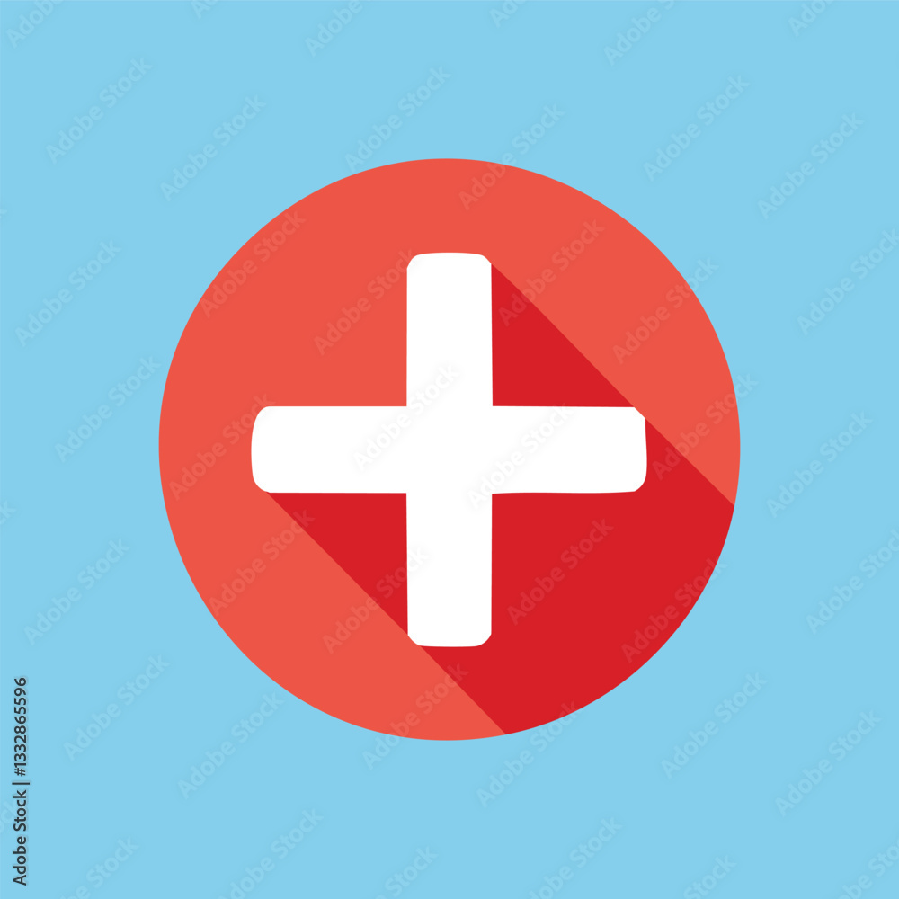 Fototapeta premium Plus Icon A white plus in a red circle, over a blue backdrop
