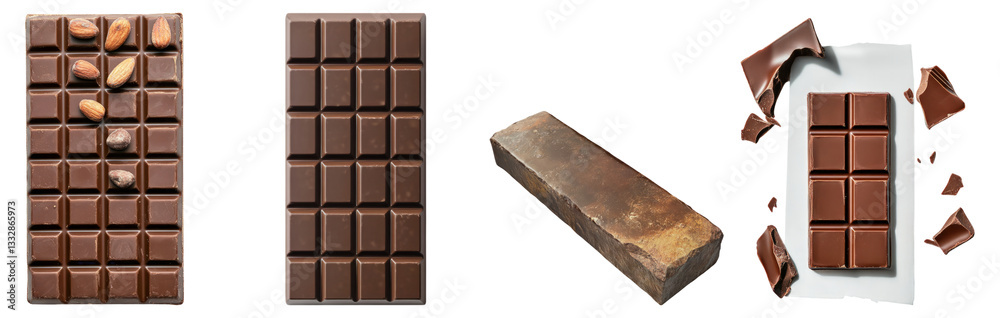 Obraz premium Variety of Chocolate Bars and Ingredients for Sweet Treats, Isolated on Transparent Background