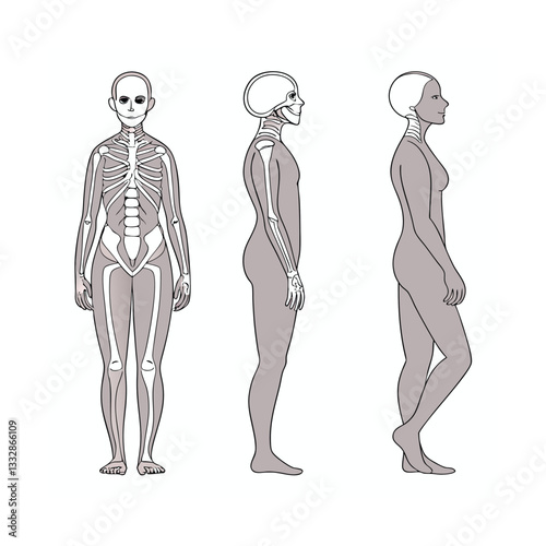 High Resolution Human Body Diagram Front, Back, and Side Views for Medical and Educational Use