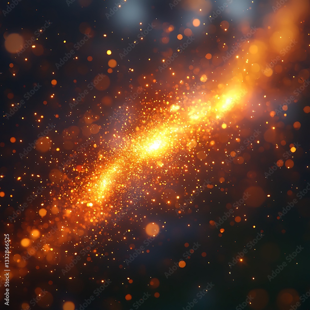 Obraz premium Bright golden starlike lights spread across the dark background gracefully