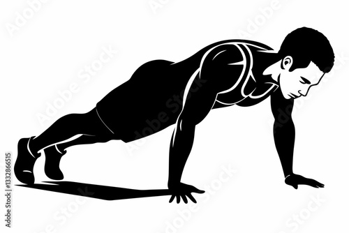 man pushup line art silhouette vector illustration