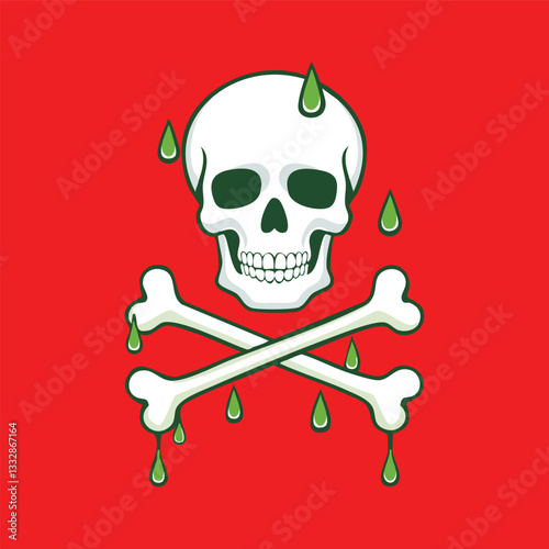 Skull and crossbones dripping slime on a red background