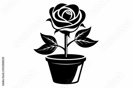 rose in pot line art silhouette vector illustration