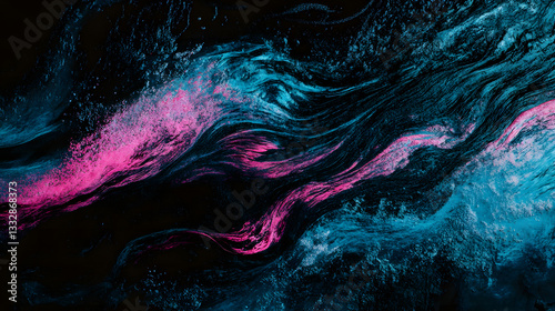 Abstract Swirling Neon Pink and Blue Paint Texture