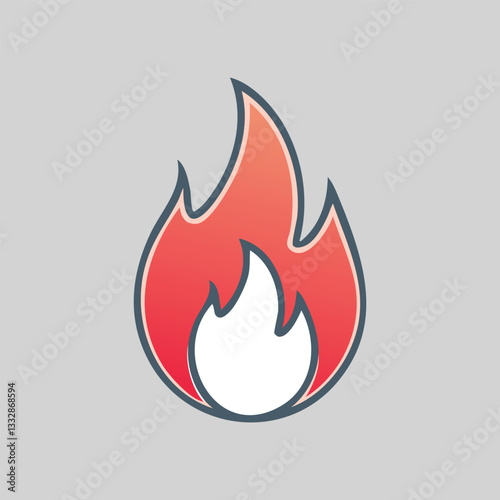 Stylized red flame outlined in black on a gray backdrop
