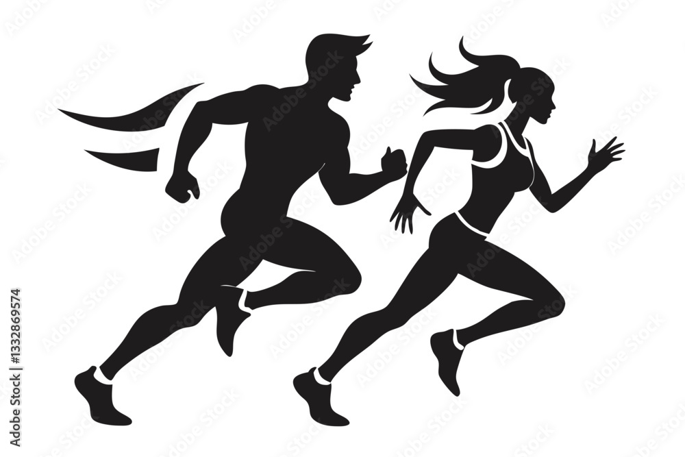 Fototapeta premium running man and woman line art silhouette vector illustration