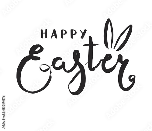 Happy Easter hand lettering quote, calligraphy, cursive script, written text. Hand drawn style design, isolated vector. Holiday clip art. Seasonal advertising, promotion, card, banner, poster element