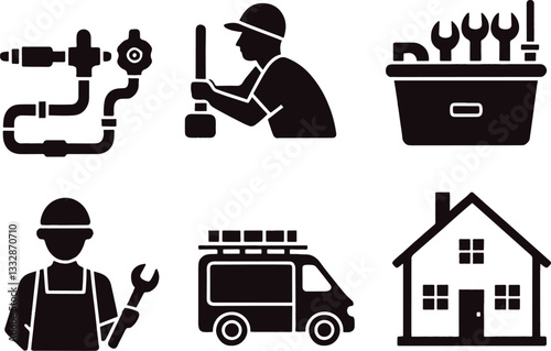 vector illustration of a worker with a shovel working as a plumber 