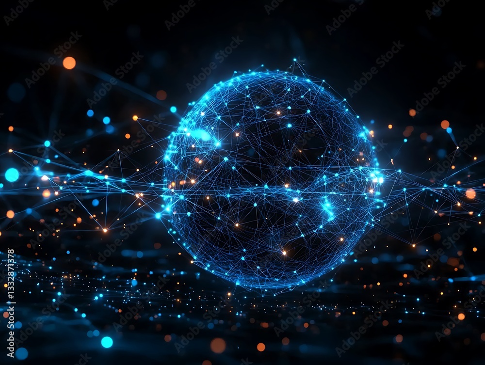 Obraz premium Abstract digital sphere connected by lines and small glowing points