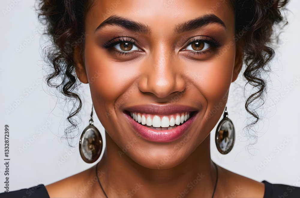 Portrait of confident, elegant African American businesswoman smiling, isolated on white background,
