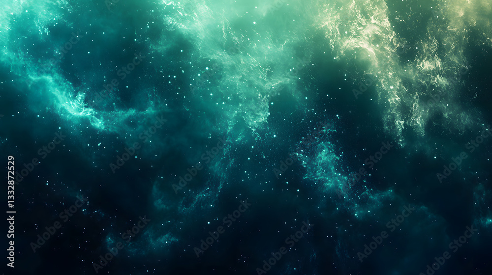 Fototapeta premium Ethereal Nebula Teal and Gold Cosmic Cloudscape