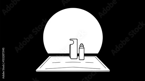 Outline illustration of a yoga mat and water bottle minimal wellness and fitness vector design.