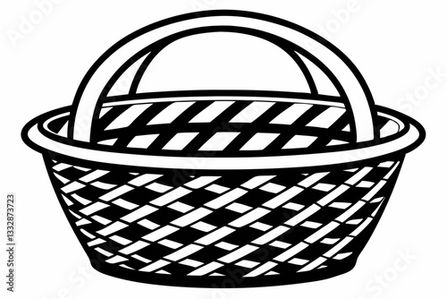 wicker basket line art silhouette vector illustration