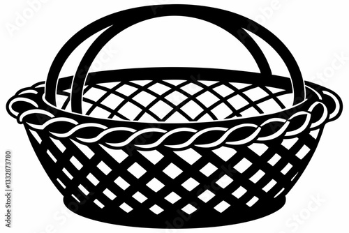 wicker basket line art silhouette vector illustration