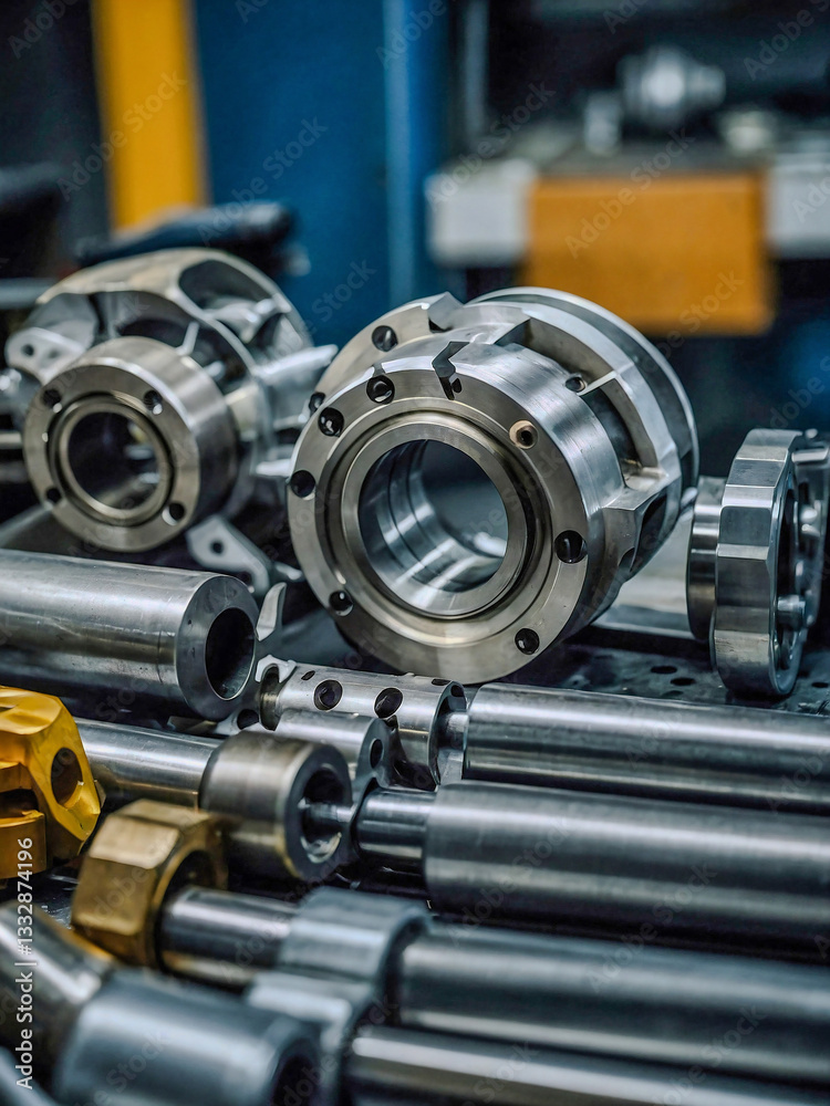 Fototapeta premium Close-up of precision engineering components in a workshop