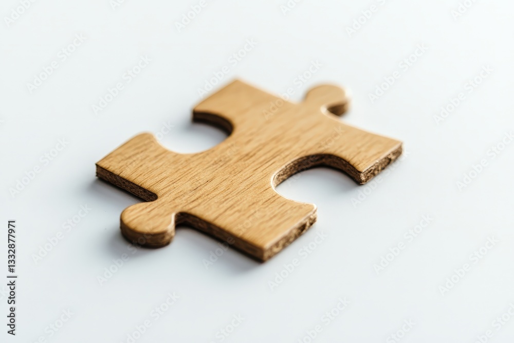 Fototapeta premium A single wooden puzzle piece placed on a white surface