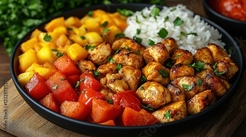 Colorful Chicken and Vegetable Bowl with Rice
