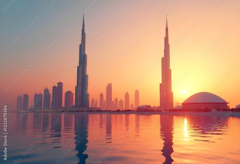 Obraz premium Dubai skyline at sunset.